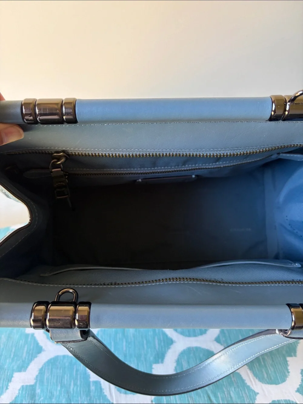 Coach Blue Leather Structured Top-Handle Satchel